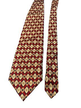 Madison Rhodes Mens Silk Tie Geometric Pattern Red Gold Blue USA Necktie